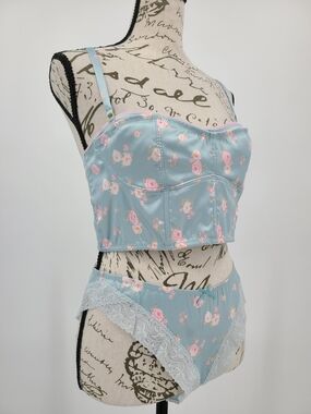 Anthropologie LyreBird Satin Longline Bralette & Lace Bikini Set Size Small